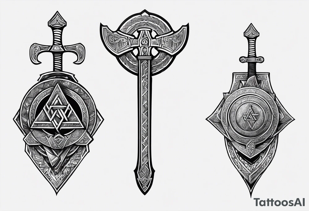 Valhalla valknut sword axe shield tattoo idea