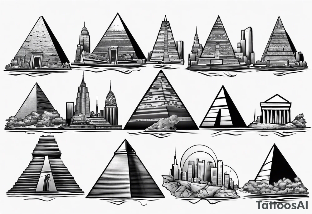 Manhattan skyline with egyptian pyramids tattoo idea