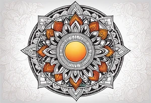 A round Mandala with a sun background tattoo idea