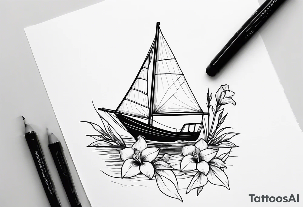 sailboat with Snapdragon gladiolus flowers tattoo idea