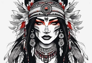 dark organic line artwork woman, native american, wolf, blood tattoo idea