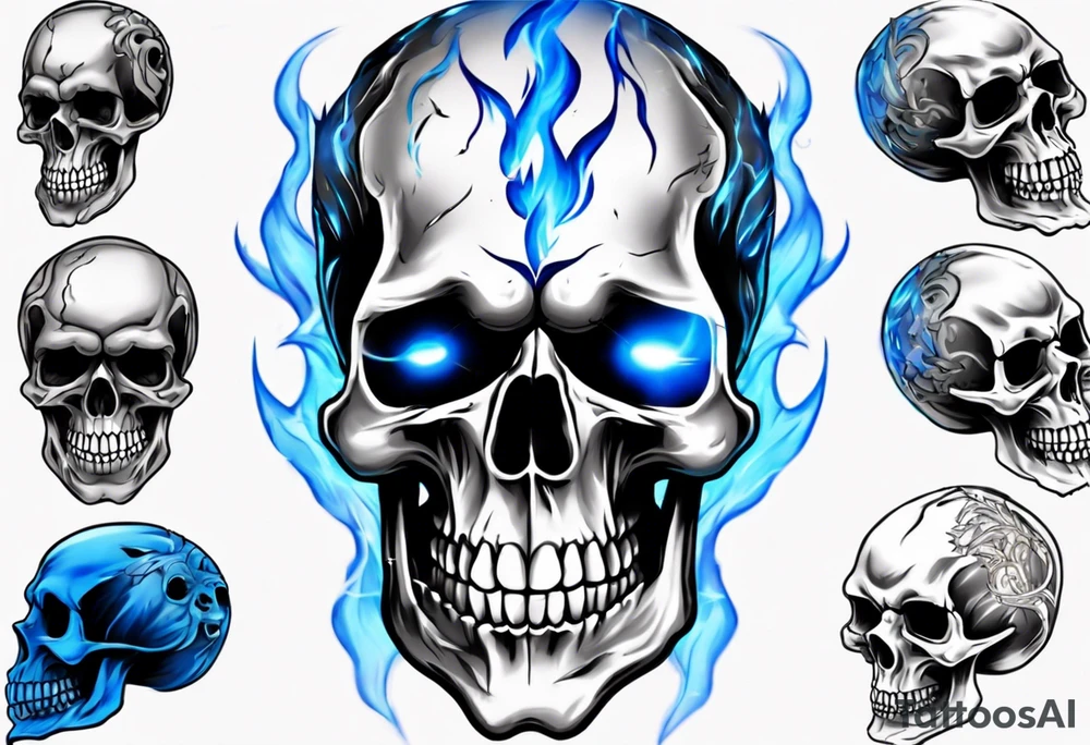 Skull welding with blue fire behind tattoo idea