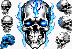 Skull welding with blue fire behind tattoo idea