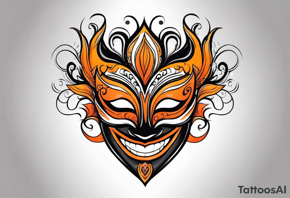 Laughing Male masquerade mask with orange and black smoke tattoo idea