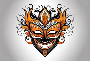 Laughing Male masquerade mask with orange and black smoke tattoo idea