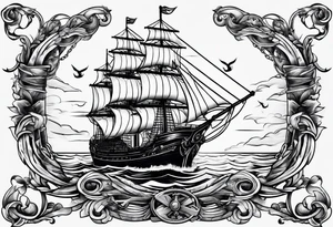 Traditional ship with anchor hanging down by a chain tattoo idea