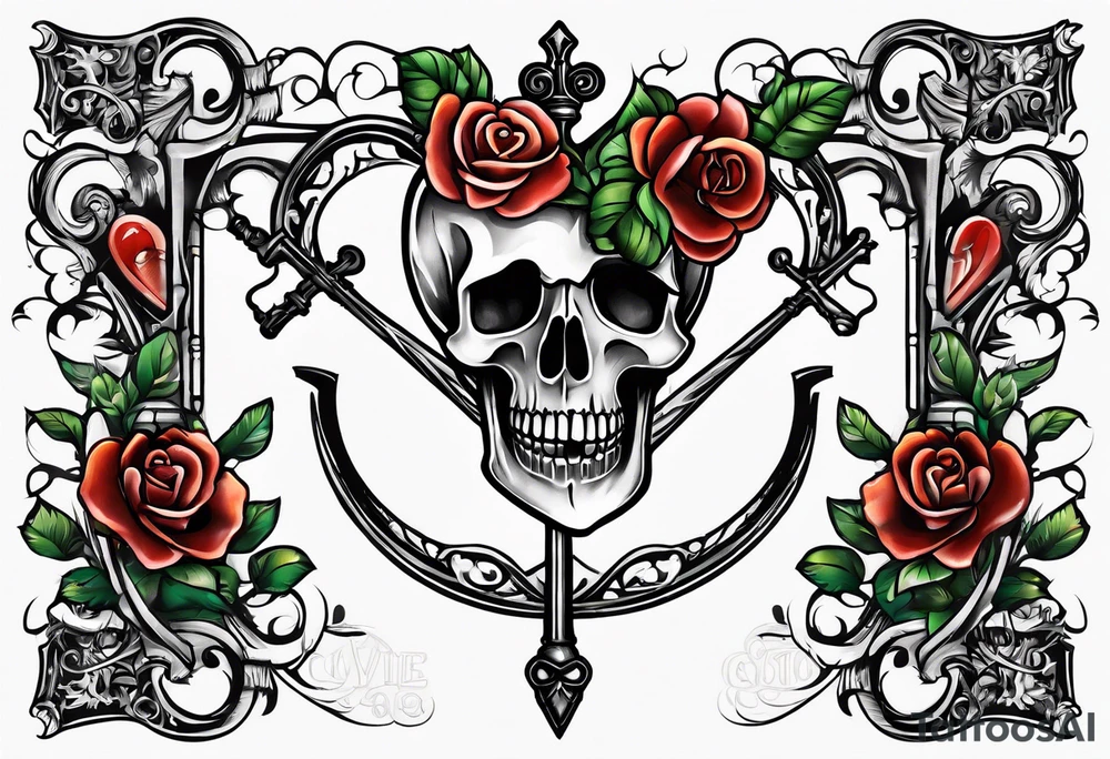 heart shaped antique skeleton key tattoo idea