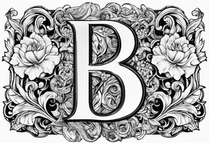 Capital B letter with Alec, Hannah and Raelynn hidden inside the letter b tattoo idea