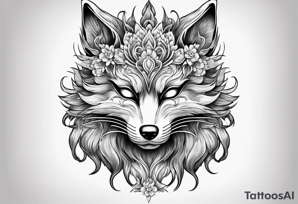 kitsune mask,whit Lycoris radiata tattoo idea