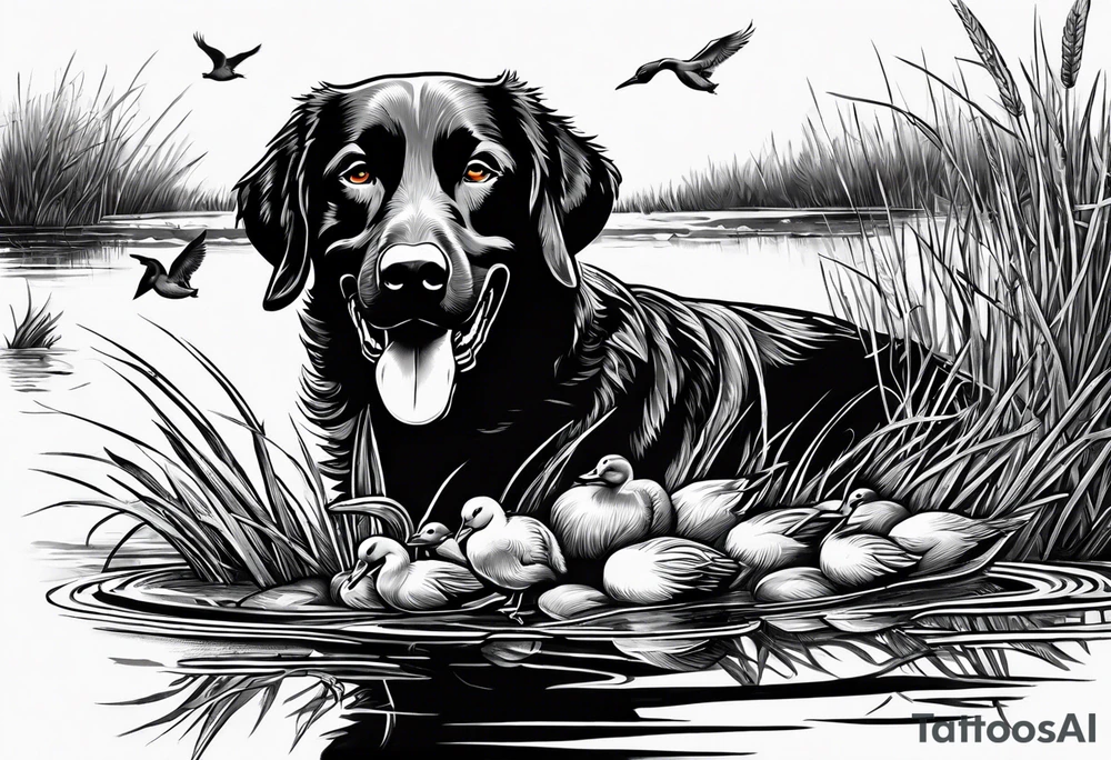 bird dog retrieving duck from marsh in its mouth tattoo idea
