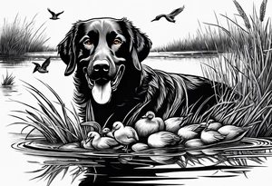 bird dog retrieving duck from marsh in its mouth tattoo idea