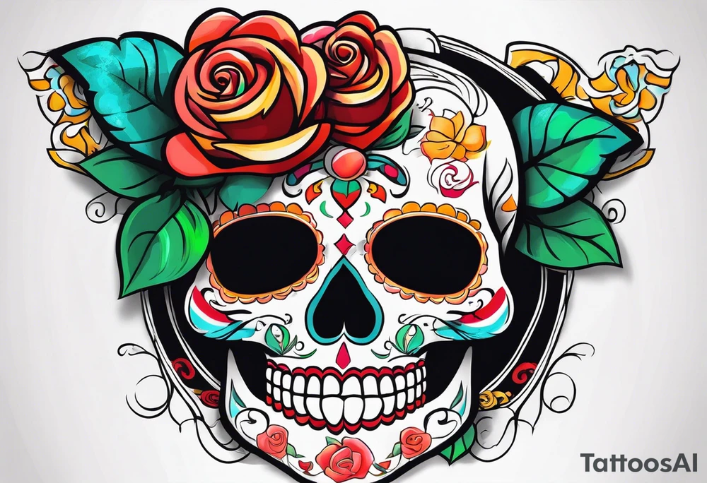 dia de los muertos airbrushed
 skulls with money roses with the name CORREA tattoo idea