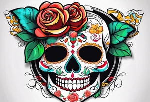 dia de los muertos airbrushed
 skulls with money roses with the name CORREA tattoo idea