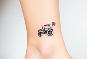Petite small tractor with two flowers on it tattoo idea
