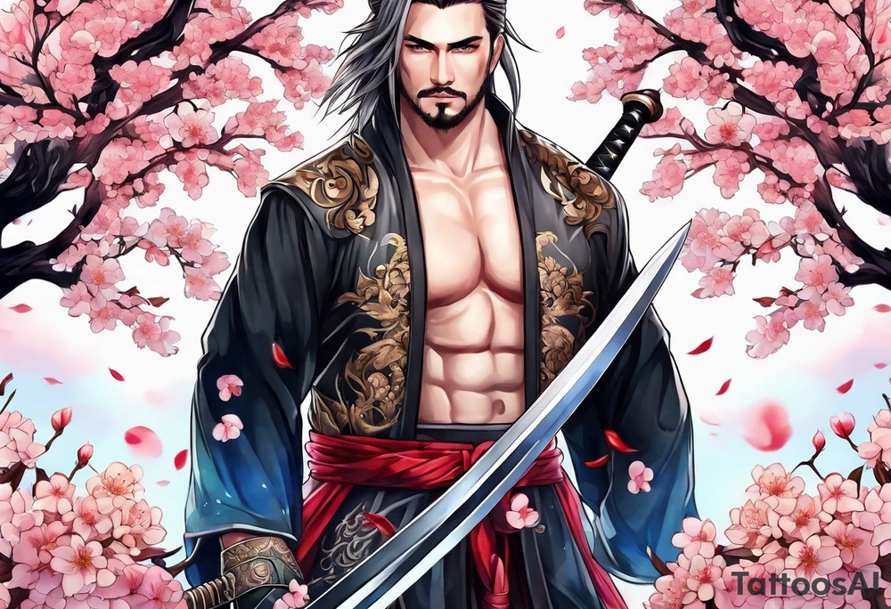 Sword 
and cherry blossom tattoo idea
