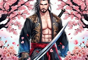 Sword 
and cherry blossom tattoo idea