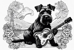 Miniature schnauzer playing guitar tattoo idea