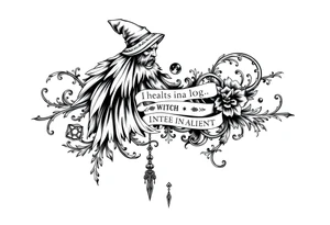 mystical and long ornament with witch mytolog and ancient rhyme tattoo idea