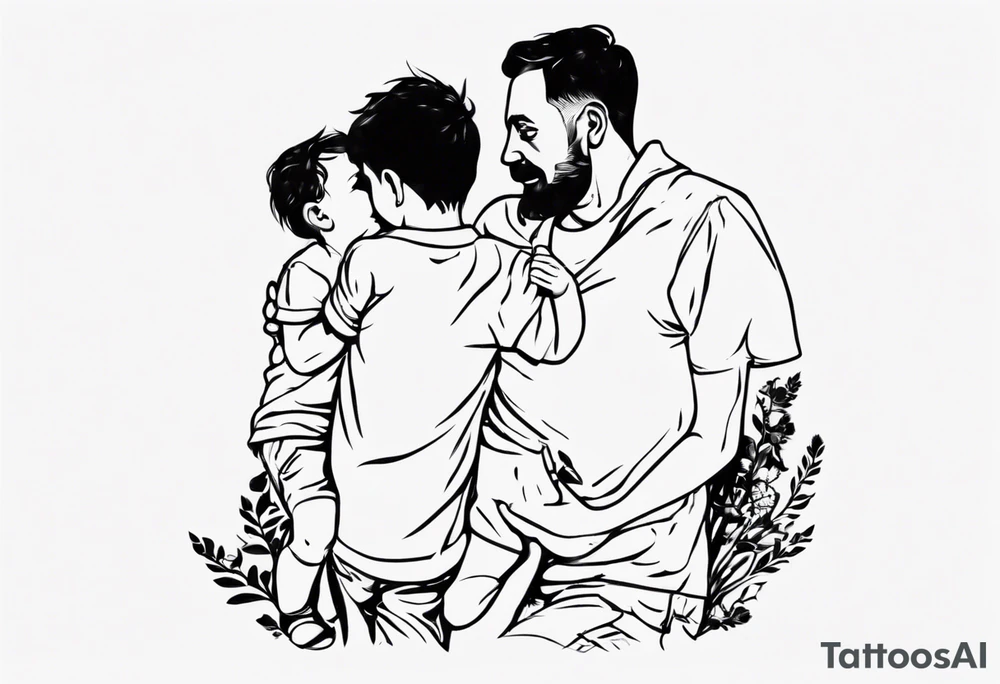Dad and two kids silhouette tattoo idea