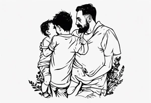Dad and two kids silhouette tattoo idea