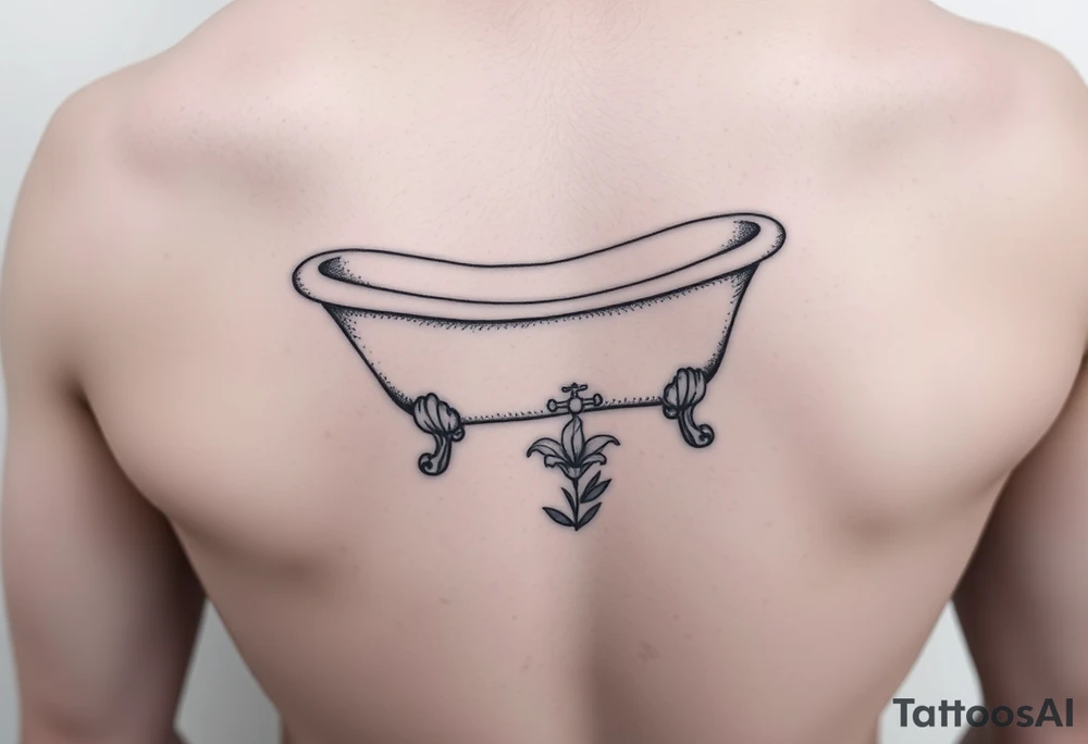 clawfoot bathtub with simple faucet and lily coming up out of the tile floor tattoo idea