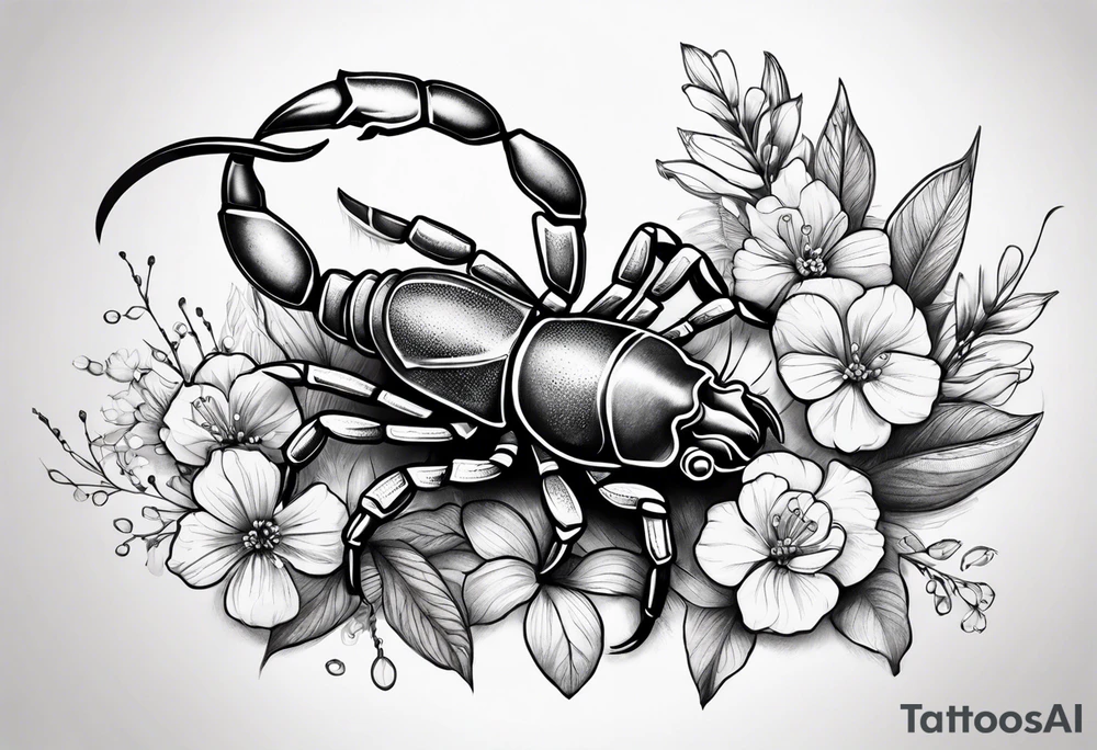 Scorpion tattoo with flowers tattoo idea