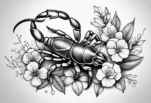 Scorpion tattoo with flowers tattoo idea