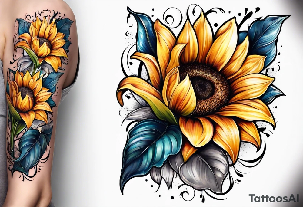 Sunflower and Lilly sleeve tattoo idea