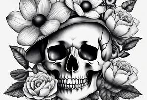 Flowers, potions, small skull, big flowers small snake with dot work in between tattoo idea