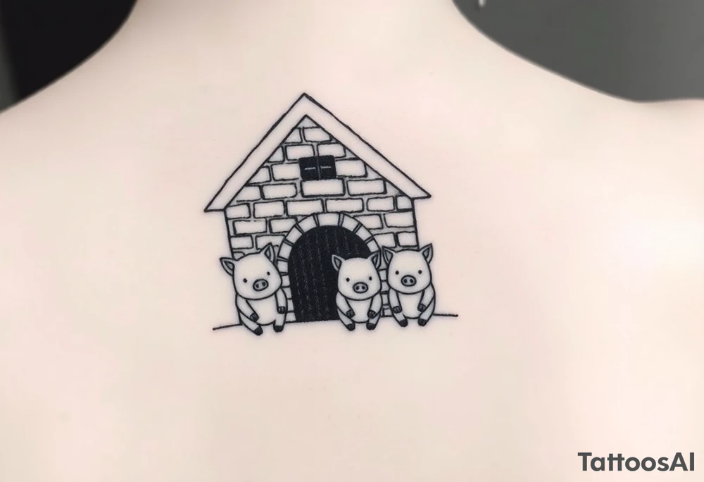 Three little pigs nursery rhyme hiding in a brick house from the big bad wolf tattoo idea