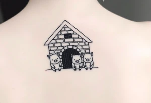 Three little pigs nursery rhyme hiding in a brick house from the big bad wolf tattoo idea