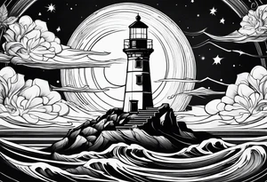 metch, saturn, lighthouse tattoo idea