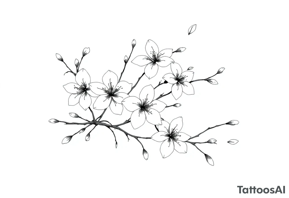 delicate cherry blossoms swirling in spring breeze with petals tattoo idea