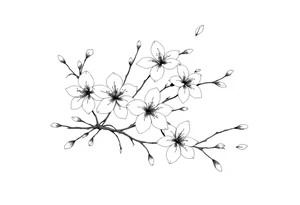 delicate cherry blossoms swirling in spring breeze with petals tattoo idea
