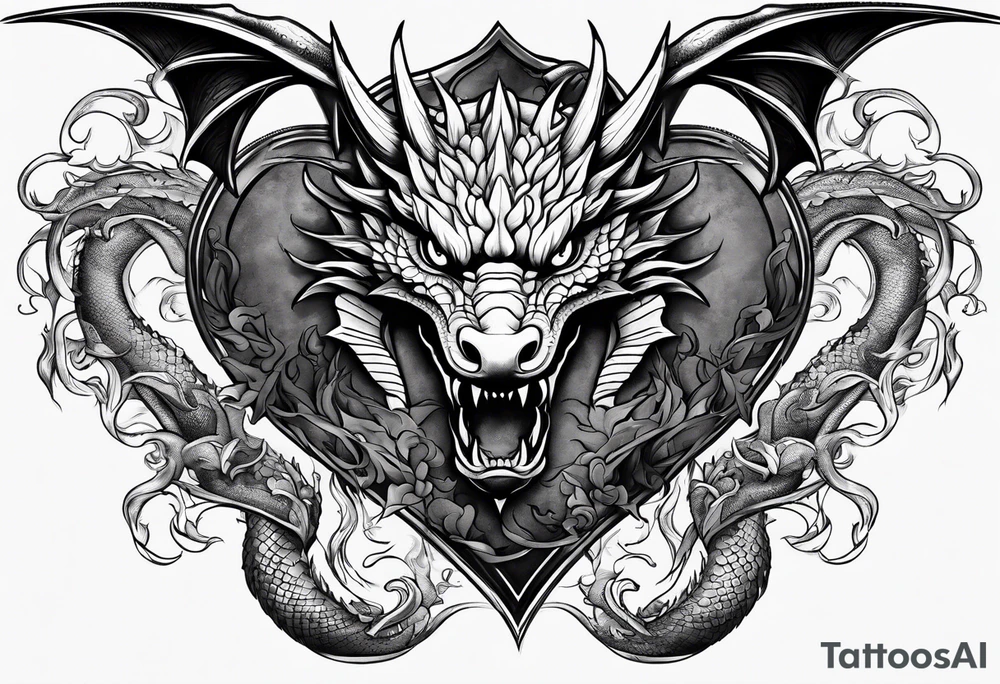 Dragon protecting a heart tattoo idea