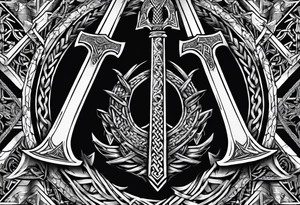 Valhalla sword  axe Valknut barbed wire chains tattoo idea