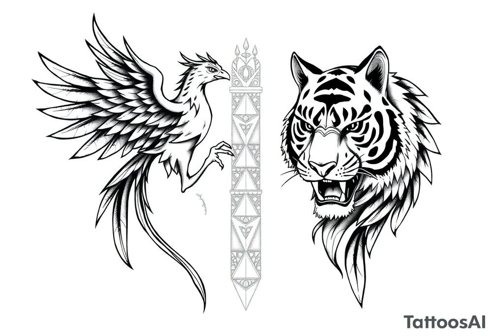 a phoenix and a tiger totem pole tattoo idea