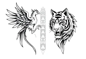 a phoenix and a tiger totem pole tattoo idea