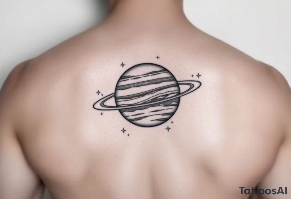 Jupiter with rings tattoo with tiny stars tattoo idea