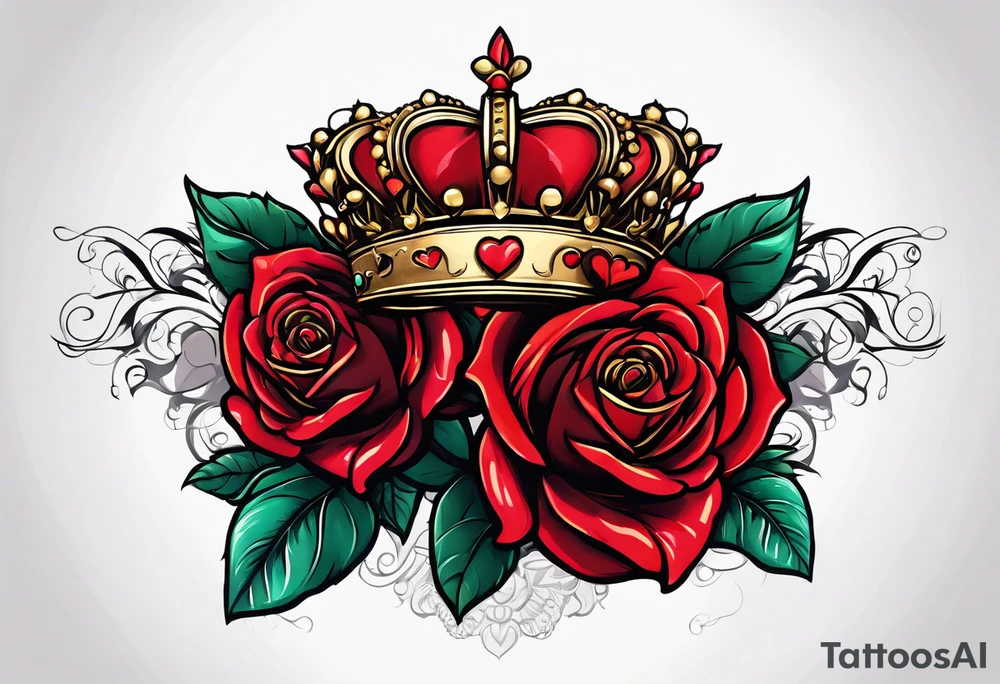 the red rose queen's golden crown with a heart tattoo idea