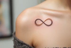 A feathered infinity design, with soft brown and gold hues, resembling the texture of delicate bird feathers. tattoo idea