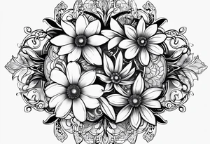 A eternal love flower, name “Samson” in cursive, with moon phases and stars tattoo idea