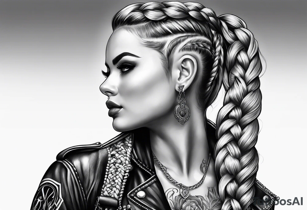 Bikergirl with dutch braids tattoo idea