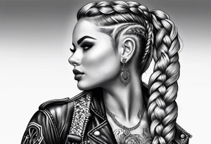 Bikergirl with dutch braids tattoo idea