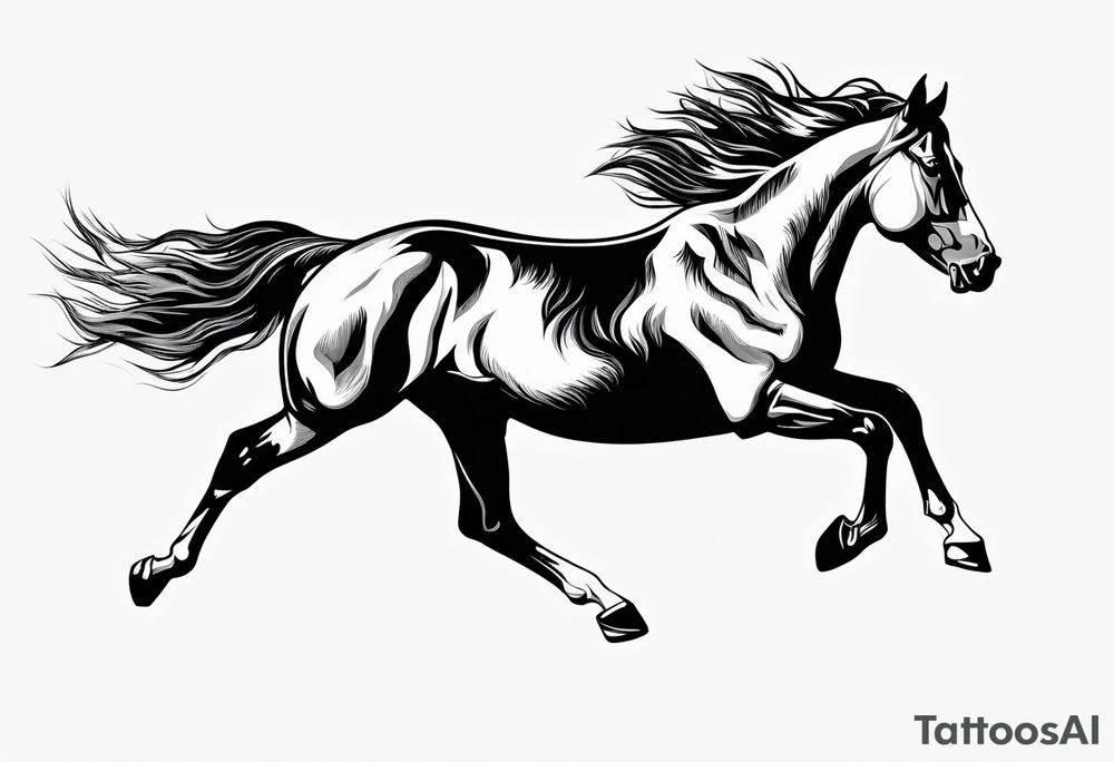 Mustang horse running along blood stomping tattoo idea