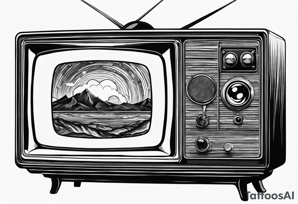 retro tv with broken screen that shows another world tattoo idea