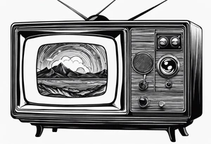 retro tv with broken screen that shows another world tattoo idea