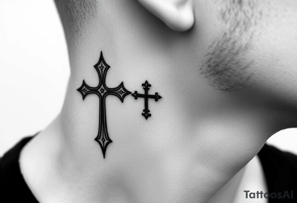 orthodox christian cross relatively small on side of left neck tattoo idea
