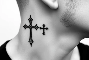 orthodox christian cross relatively small on side of left neck tattoo idea