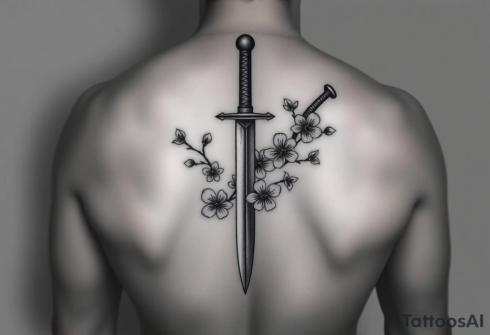 Dagger with cherry blossoms feminine but not cartoon like for forearm tattoo idea